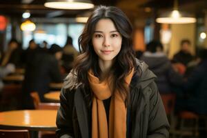 a young woman in a restaurant with her hands on her hips generative ai photo