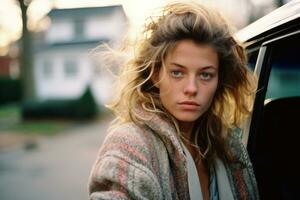 a young woman leaning out of a car window generative ai photo