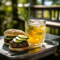 Delicious burger with glass of beer photo