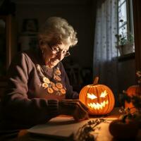 Smiling grandma during Halloween photo