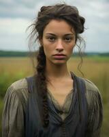 a young woman with braids standing in a field generative ai photo