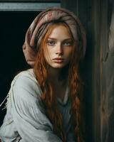 a young woman with red hair and a turban generative ai photo
