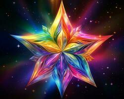 abstract colorful star on a black background with stars in the background generative ai photo