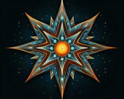 an abstract star with an orange center on a black background generative ai photo