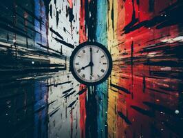 an abstract painting with a clock on it generative ai photo