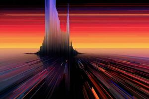 an abstract painting of a futuristic city at sunset generative ai photo