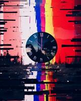 an abstract painting with a clock on it generative ai photo