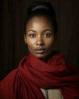 an african woman wearing a red scarf generative ai photo