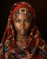 an african woman wearing a traditional headscarf generative ai photo
