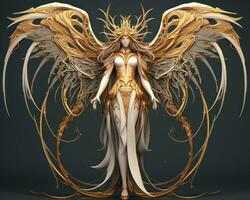 an angel with golden wings on a dark background generative ai photo