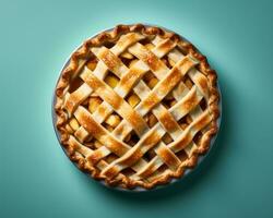 an apple pie on a blue background generative ai photo