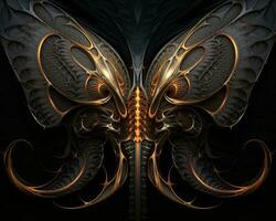 an artistic image of a butterfly with gold and black wings generative ai photo