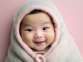 an asian baby wearing a pink blanket generative ai photo