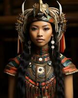 an asian woman in traditional clothing and headdress generative ai photo