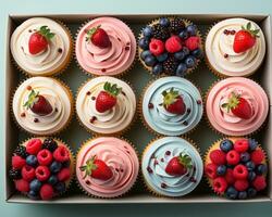 an assortment of cupcakes in a box generative ai photo