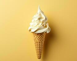 an ice cream cone on a yellow background generative ai photo