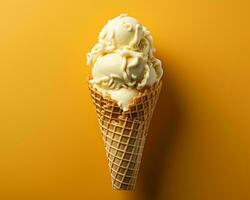 an ice cream cone on a yellow background generative ai photo