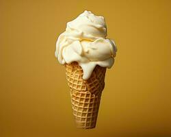 an ice cream cone on a yellow background generative ai photo