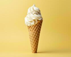 an ice cream cone on a yellow background generative ai photo