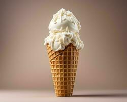 an ice cream cone with whipped cream on a brown background generative ai photo