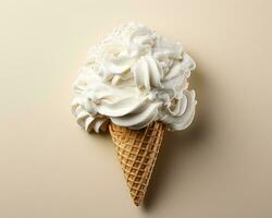 an ice cream cone with whipped cream on a beige background generative ai photo