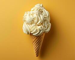 an ice cream cone with whipped cream on a yellow background generative ai photo