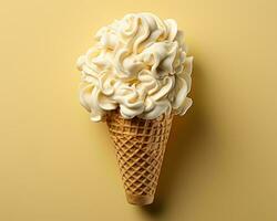 an ice cream cone with whipped cream on a yellow background generative ai photo