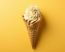 an ice cream cone with whipped cream on a yellow background generative ai photo