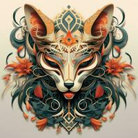 an illustration of a fox with floral designs generative ai photo