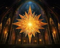 an illustration of a golden star in a church generative ai photo