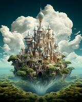 an illustration of a fantasy castle in the sky generative ai photo