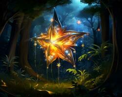 un ilustración de un brillante estrella en el bosque generativo ai foto