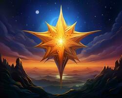 an illustration of a golden star on top of a mountain generative ai photo