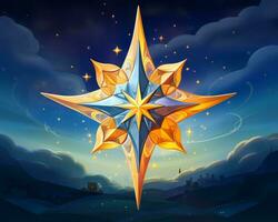 un ilustración de un dorado estrella en un noche cielo generativo ai foto
