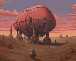 an illustration of a giant red spaceship in the desert generative ai photo