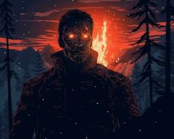 an illustration of a man with glowing eyes in the woods generative ai photo