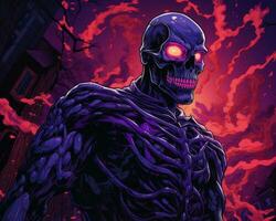 an illustration of a skeleton with glowing eyes generative ai photo