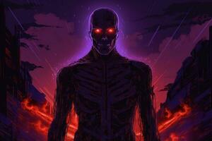 an illustration of a skeleton with glowing eyes generative ai photo
