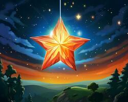 an illustration of a star hanging in the sky generative ai photo