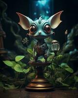 an illustration of a small gremlin sitting on top of a lamp generative ai photo