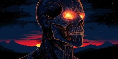 an illustration of a skull with glowing eyes generative ai photo