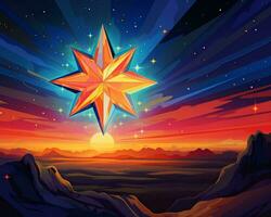 an illustration of a star in the sky with mountains in the background generative ai photo