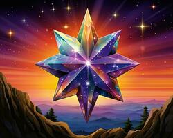 an illustration of a star in the sky with mountains in the background generative ai photo