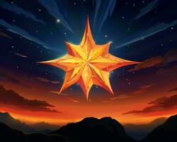 un ilustración de un estrella en el cielo con montañas en el antecedentes generativo ai foto