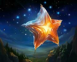 an illustration of a star kite flying in the night sky generative ai photo