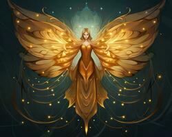 un ilustración de un ángel con brillante alas generativo ai foto