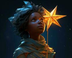 an illustration of a young girl holding a star generative ai photo
