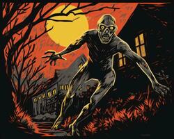 an illustration of a zombie walking through the woods at night generative ai photo