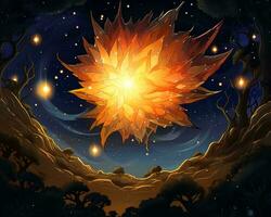 an illustration of an exploding star in the night sky generative ai photo