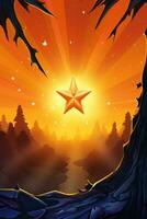 an illustration of an orange star in the sky over a forest generative ai photo